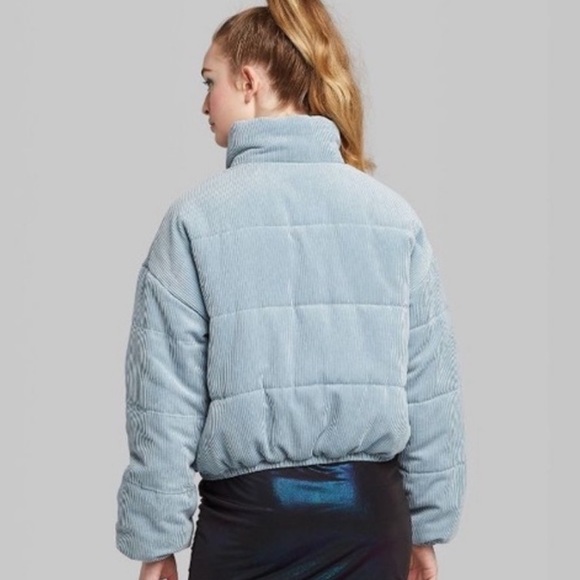 Wild Fable Corduroy Puffer Cropped Bomber Jacket with Zipper and Pockets Size L - Picture 3 of 14